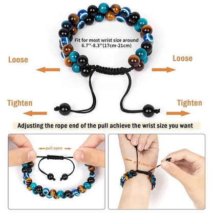 Tiger Eye Bracelet for Men Handmade Bracelets Quadruple Protection Obsidian Bead Bracelet 8mm Evil Eye Healing Beaded Bracelets for Women Good Luck Gifts