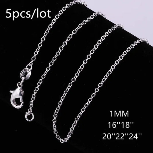 Wholesale Price High Quality 5pcs/lot Simple Fashion 925 Silver 1mm Basic Chain Necklaces For Women O Word Chain Wedding Engagement Jewelry Fashion Party Gift