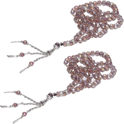 2Pcs Muslim Prayer Beads, 99 Beads Mihrab Separators Count Exquisite Design Tasbih Prayer Beads for Hand Bag, Tamarind Wood Tasbih Prayer Beads Islamic Prayer Beads(Silver Gray)