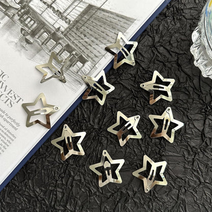 Star Hair Clips 2000S Y2K Snap Hair Barrettes Non Slip Star Hair Accessories Silver Metal Hair Clips for Girls Women -15 PCS 1.18"