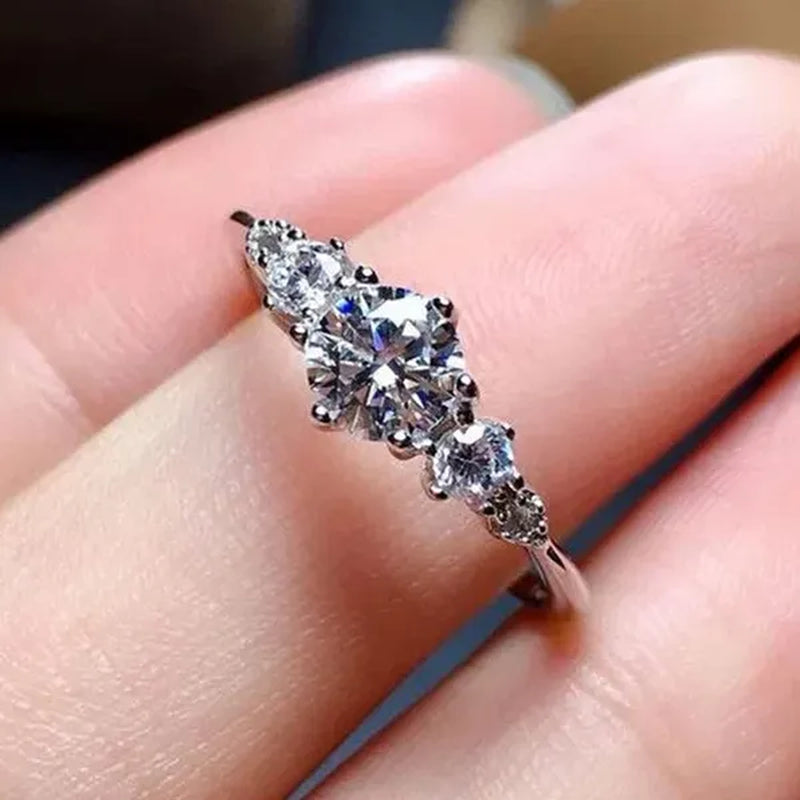 Luxury Women's Fashion Silver Color Ring Round Cut Cubic Zirconia Engagement Party Wedding Promise Rings Anniversary Gifts