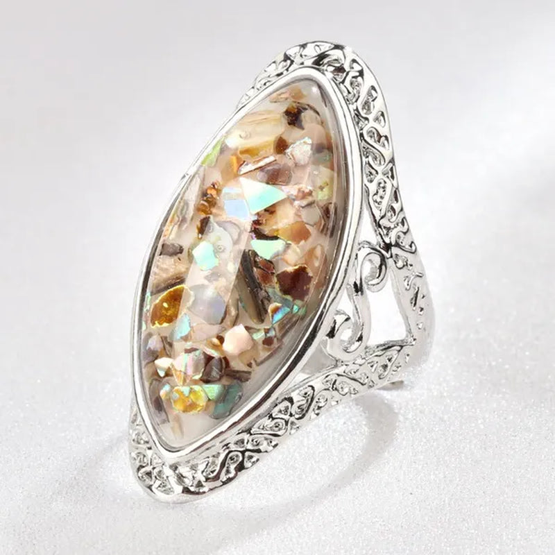 Vintage Jewelry Magic Natural Shell Silver Ring Ancient Silver Carved Big Ring Couple Antique Jewelry  Sterling Silver Bride Wedding Engagement Vintage Men Ring Gift Aneis Feminino Bijoux
