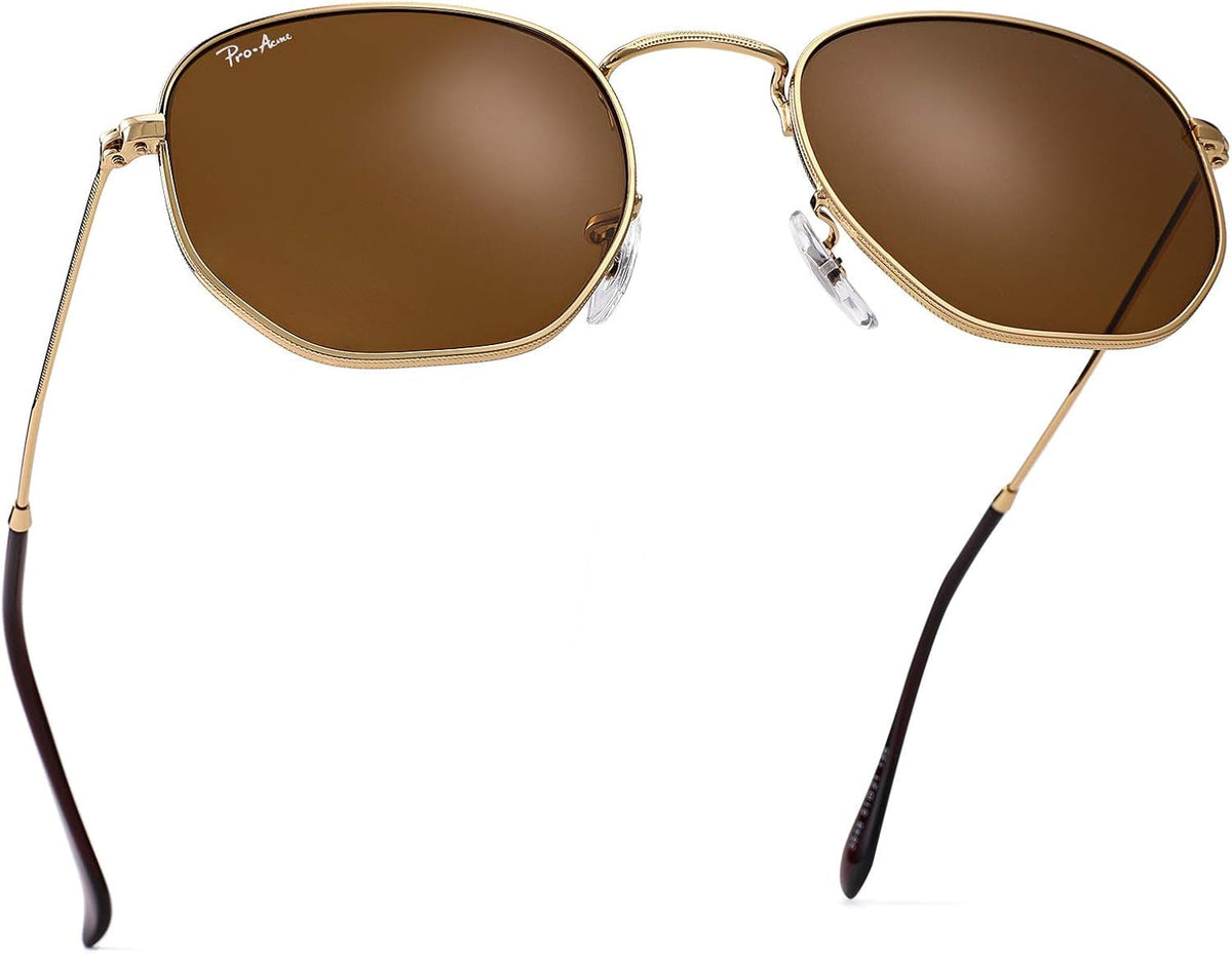Small Square Sunglasses for Women Men 100% Real Glass Lens Hexagonal Frame