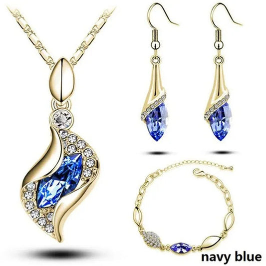 2022 Elegant Luxury Simple 18k Gold Sterling Silver Rose Gold Color Austrian Crystal Pendant Necklace Earring Bracelet 925 Sterling Silver Engagement Jewelry Set Lady Gift Birthday Gift Jewelry Set