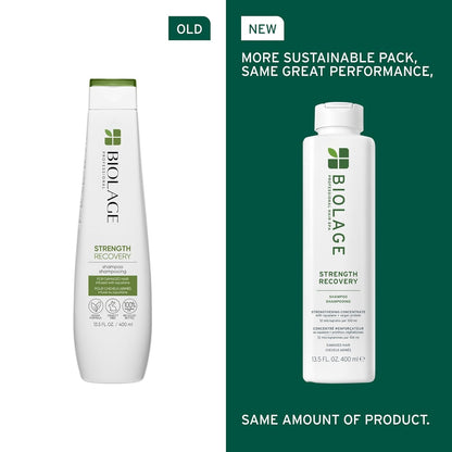Biolage Strength Recovery Shampoo - Reduces Breakage & Detangles, for Damaged Hair, with Olive Squalane & Vegan Proteins, Paraben & Mineral Oil-Free, Packaging May Vary