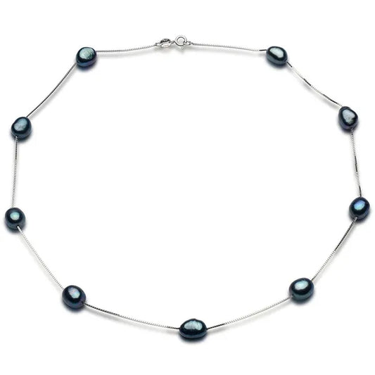Real Pure 925 Sterling Silver Chain Necklace For Women Party Gift Natural Baroque Black Pearl Necklace Fine Jewelry Wholesale