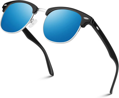 Polarized Semi Rimless Sunglasses for Men Women, Classic Retro Shades Half Frame Driving Sun Glasses UV Protection