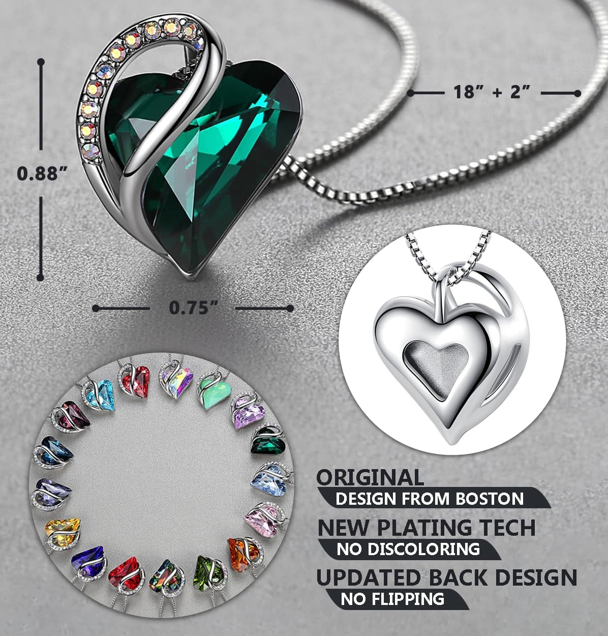 Gift Necklaces for Women, Infinity Love Heart Pendant with Birthstone Crystals, Silver Plated 18 plus 2 Inch Chain, Birthday Jewelry for Wife