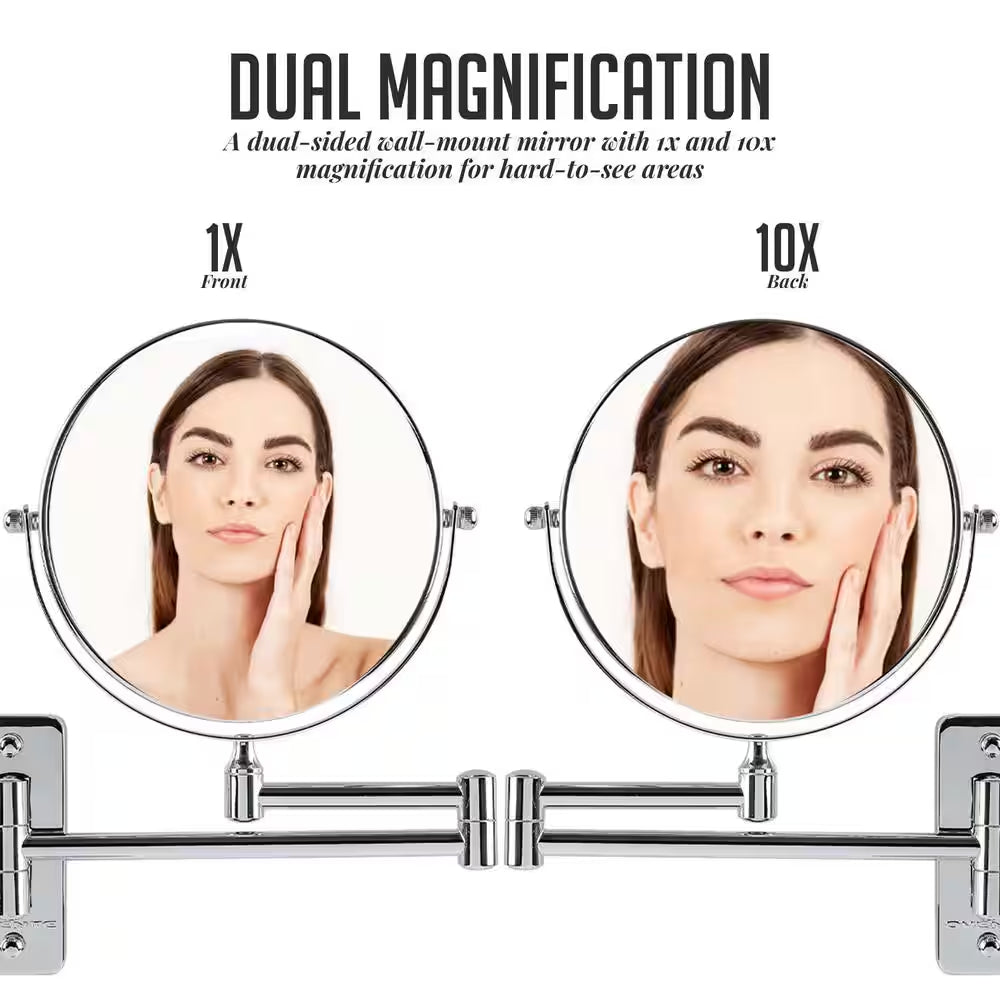 Small round Wall Mounted Polished Chrome Makeup Mirror (11 In. H X 1.4 In. W), 1X-10X Magnification