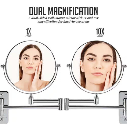 Small round Wall Mounted Polished Chrome Makeup Mirror (11 In. H X 1.4 In. W), 1X-10X Magnification