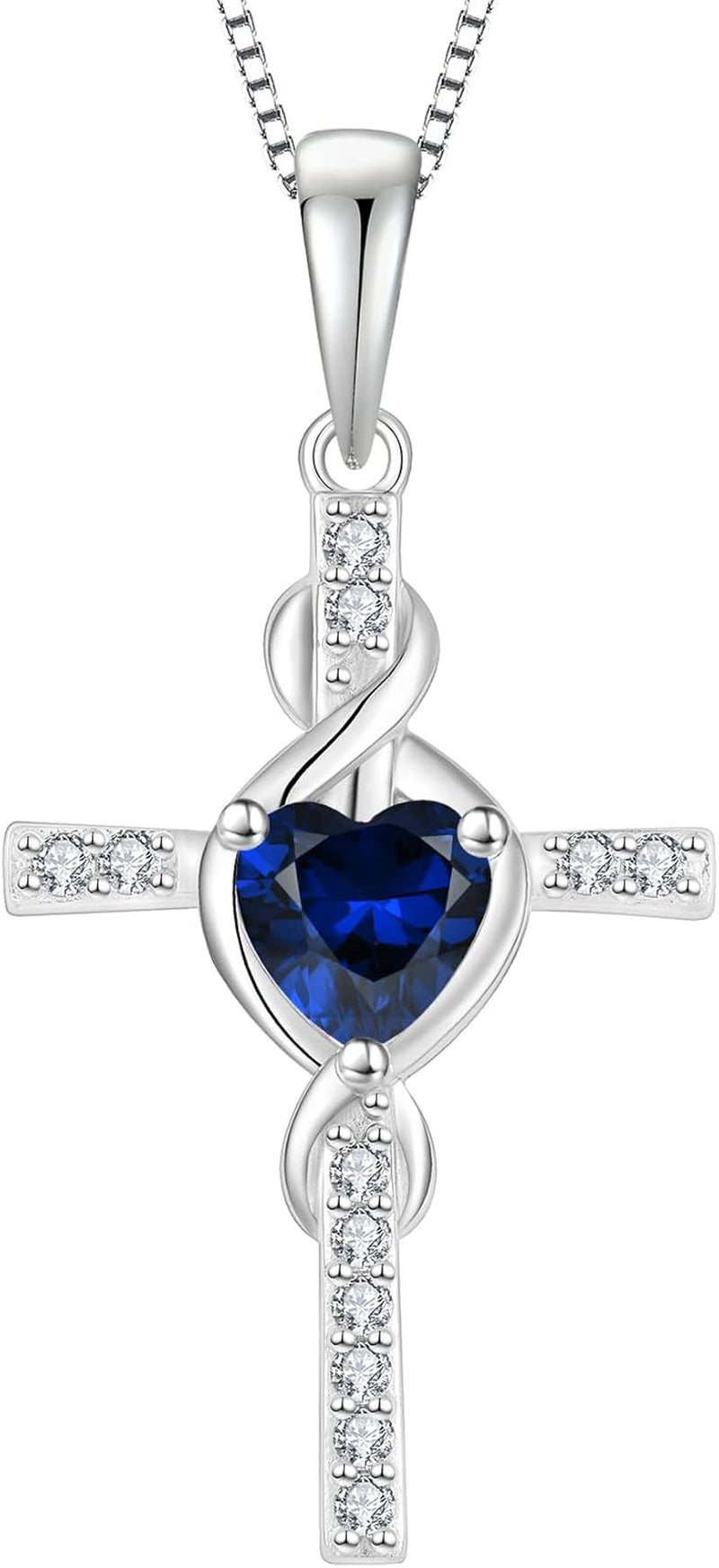 Infinity Cross Necklace 925 Sterling Silver Crucifix Christian Religious Pendant Birthstone Jewelry Gifts for Women