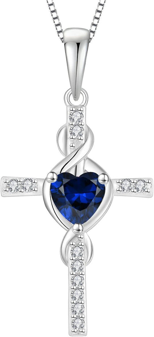 Infinity Cross Necklace 925 Sterling Silver Crucifix Christian Religious Pendant Birthstone Jewelry Gifts for Women
