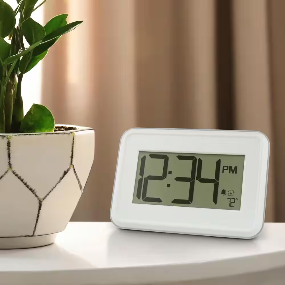 Digital White Wall Clock with Temperature and Countdown Timer