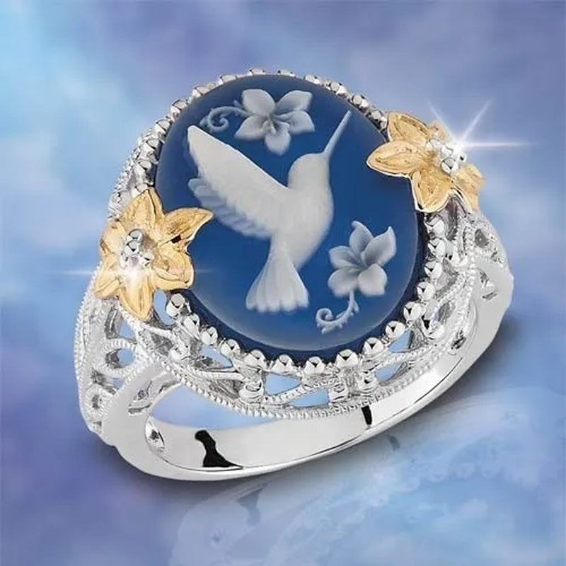 Exquisite Bridal alloy Ring White Bird Pigeon Dove Blue Wax Diamond Jewelry   Solid  Flower Exaggerated Engagement Cocktail Party Wedding Band Rings for Women Size 6 - 10