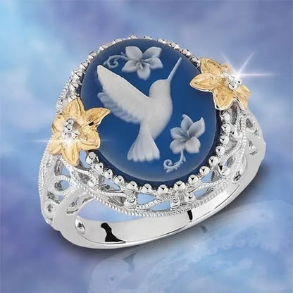 Exquisite Bridal alloy Ring White Bird Pigeon Dove Blue Wax Diamond Jewelry   Solid  Flower Exaggerated Engagement Cocktail Party Wedding Band Rings for Women Size 6 - 10