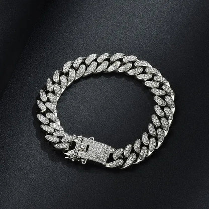 Fashion Gold Stainless Steel Hip Hop Jewelry Iced Out Diamond Thick Miami Cuban Link Chain Necklace Bracelet Watch Ring Jewelry Set