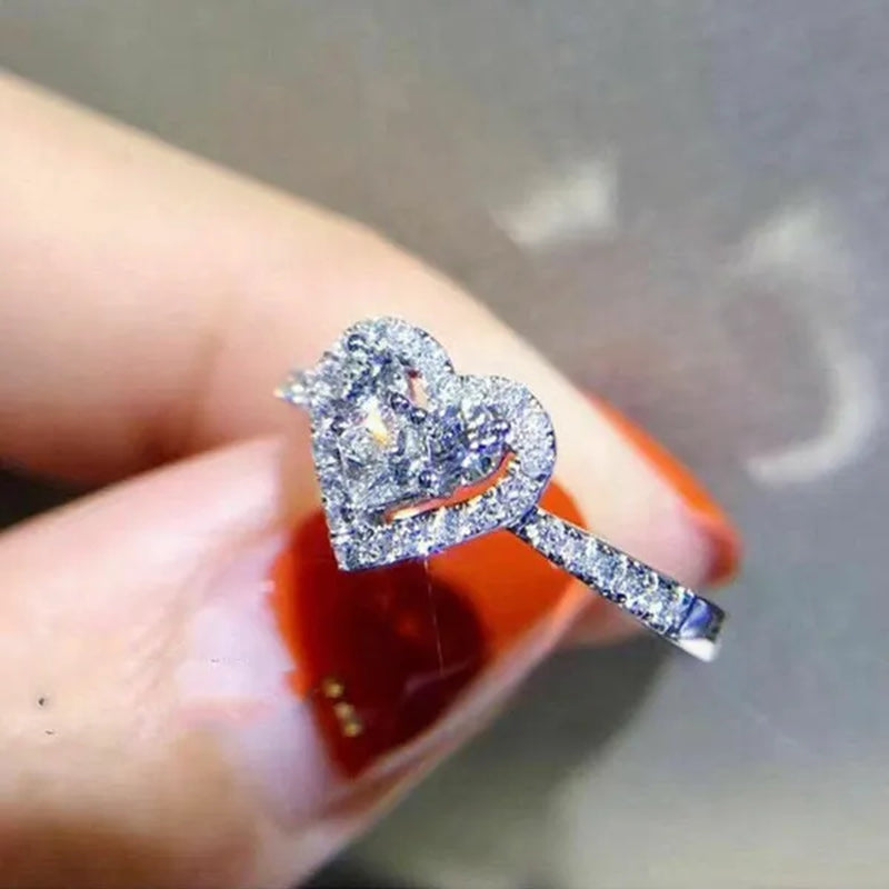 Silver Heart Shaped Gemstone Diamond Ring Sapphire Wedding Rings for Women Fashion Stonego Jewelry Accessories