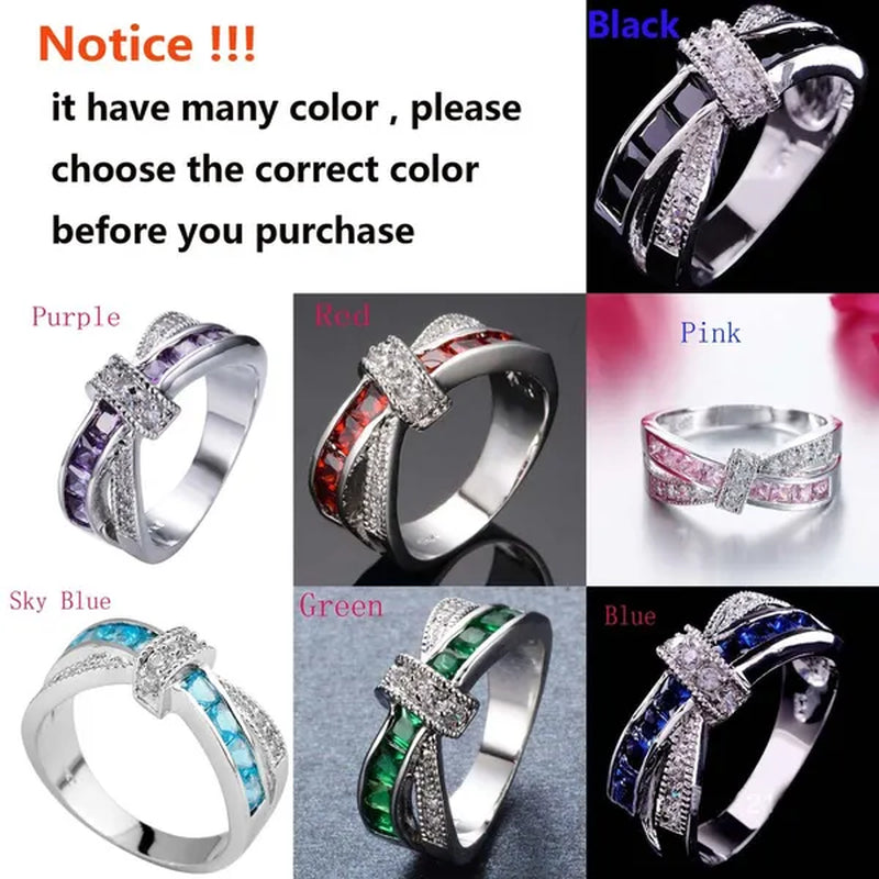 2016 Size 6-10 Black Sapphire Corssed CZ Wedding Rings Women's White Gold Filled Band