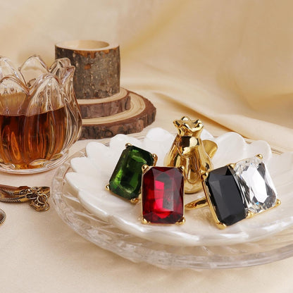 Gold Exaggerated Emerald CZ Crystal Rings for Women, Statement Costume Jewelry Gift