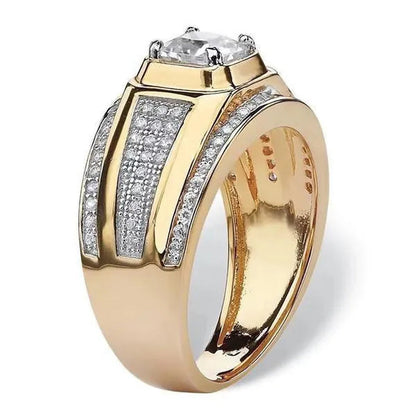 Classic Business Men's Fashion Silver Plated Gold Color White Cubic Zirconia Jewelry Boyfriend Gift Ring Anniversary Banquet Engagement Wedding Luxury Ring Jewelry Bague Homme Size 5-13