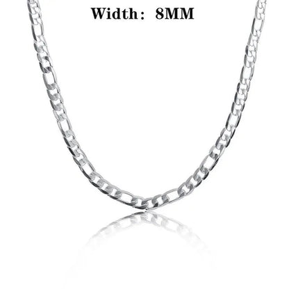 2Pcs/Set(Bracelet+Necklace) 925 Sterling Silver Charms Men Women Figaro Curb Lobster Clasps Link Chain Bracelet and Necklace Fashion Exquisite Jewelry Gifts