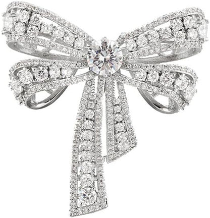 Rhinestone Bow Brooch Pin for Women Shiny CZ Crystal Pearl Dangling Ribbon Bow Knot Lapel Pins Wedding Party Dance Banquet Dress Suit Shirt Scraf Clip for Clothes Accessories Jewelry