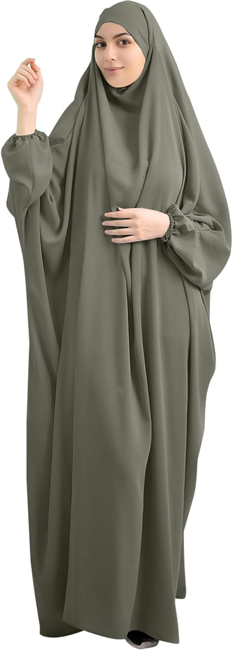 Women Long Sleeve Abaya Muslim Prayer Dress One Piece Arab Islamic Clothes Hooded Maxi Dress