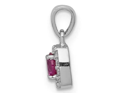 1/5 Carat (ctw) Natural Ruby Halo Pendant Necklace in 14K White Gold with Diamonds and Chain