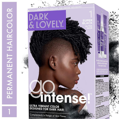 Dark and Lovely Ultra Vibrant Permanent Hair Color Go Intense Hair Dye for Dark Hair with Olive Oil for Shine and Softness, Super Black