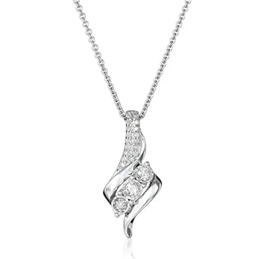 Delicate Elegant Bridal Wedding Necklace for Women Crystal Zircon Pendant Silver Plated Necklace
