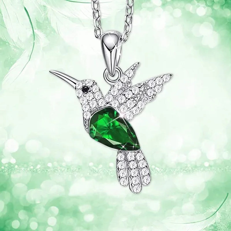 Hummingbird  Silver Jewelry Set Women Pendant Necklace and Stud Earring Set CrystalsFine Animal Jewelry, Gift for Mothers Day