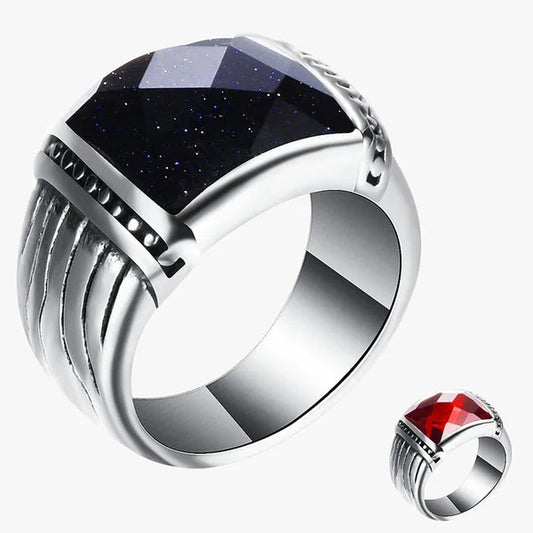 Vintage Agate Ring Stainless steel Chunky Dome Red Blue Gemstone Rings Band for Women and Men Statement Wedding Minimalist Simple Style Jewelry