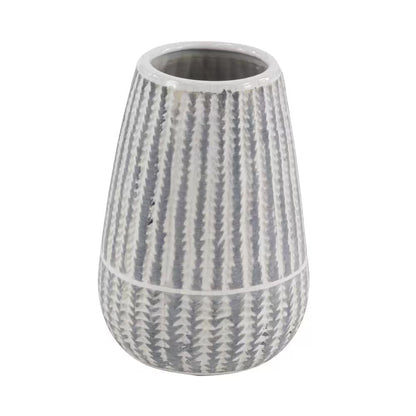 10 In. White Ceramic Decorative Vase with Stripes