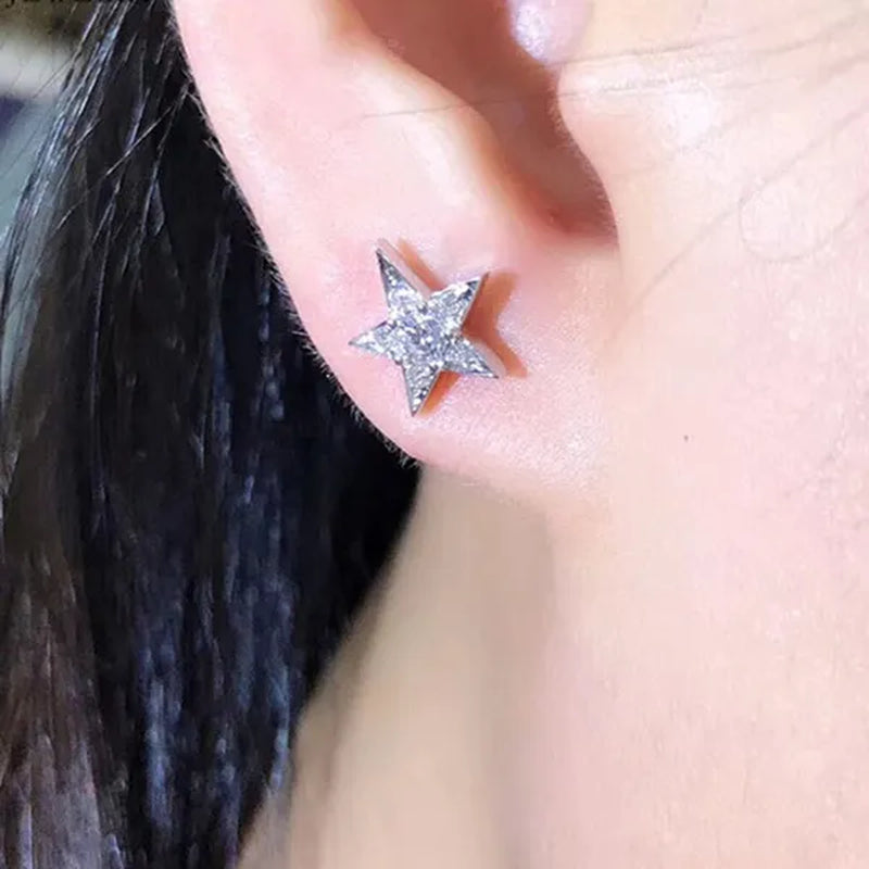 Dazzling Star Stud Earrings Round Cut Diamond Women Earrings Party Wedding Birthday Christmas Gifts S925 Silver Earrings Jewelry