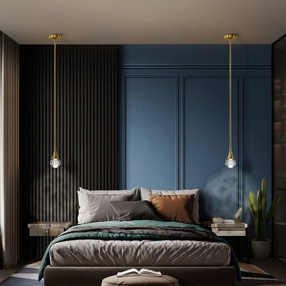 Pendant Light Fixtures 1-Light Mini Pendant Lighting for Kitchen，Gold Globe Pendant LED Light Fixture，Teardrop Crystal Pendant Light for Bedroom Dining Room Bar
