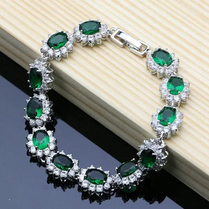 925 Sterling Silver Jewelry Oval Green Emerald Jewelry Sets for Bridal Women Decoration