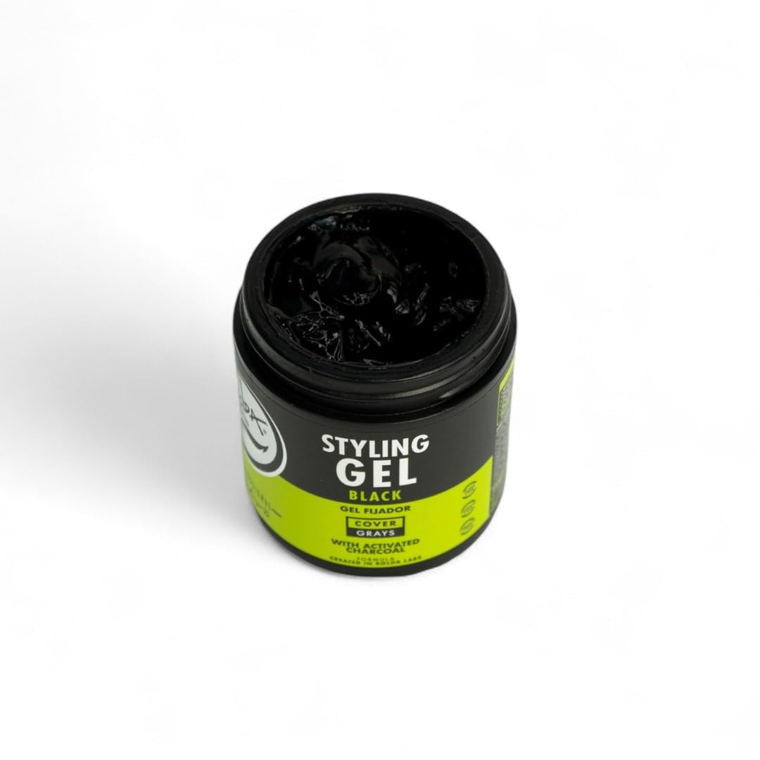 Black Styling Hair Gel - Medium to Strong Hold with Medium Shine for a Wet Slicked Back Look with All Day Hold - Activated Black Charcoal Covers Grey Hair Instantly 17.6Oz
