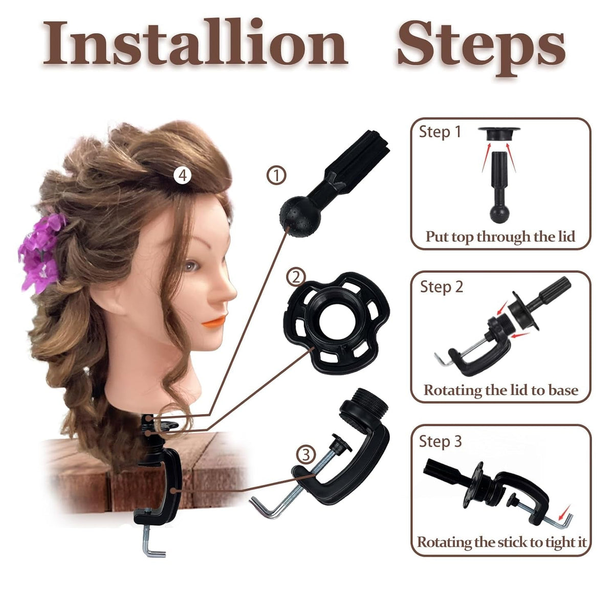 Mannequin Head with 100% Real Human Hair Cosmetology Mannequin Head to Practice Hairstyles Doll Head Training Head for Hairdresser (Brown)