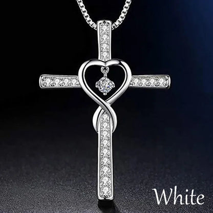 Infinity Love God We Trust Christian Cross Birthstone Diamond Rhinestone Pendant Necklace Birthday Gifts Jewelry For Women Christmas Girls
