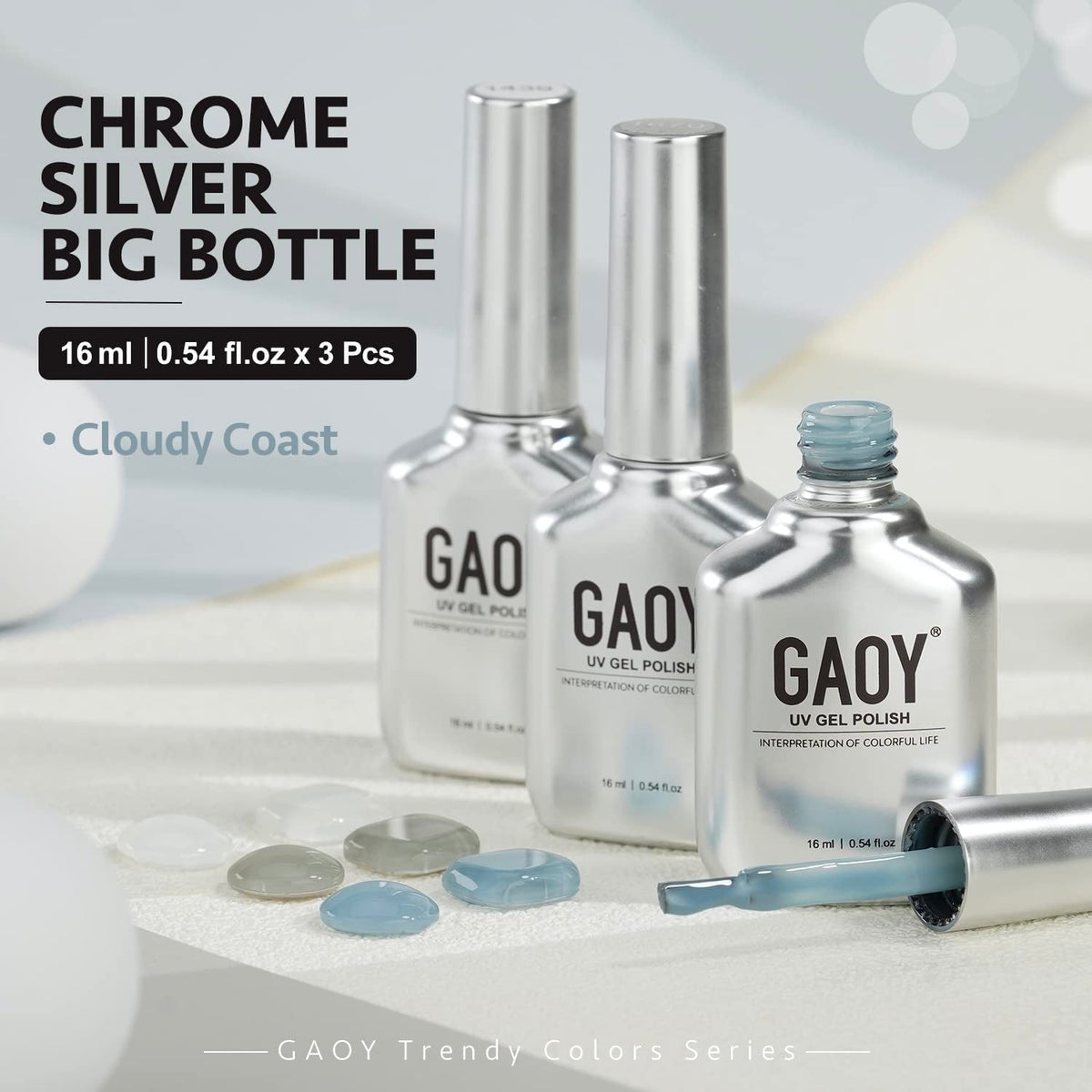 Gel Nail Polish Kit, 3 Colors Jelly Milky White Blue Gray, Sheer Soak Off UV Gel Polish Set - Cloudy Coast