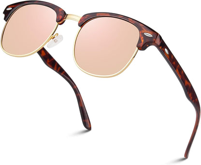 Polarized Semi Rimless Sunglasses for Men Women, Classic Retro Shades Half Frame Driving Sun Glasses UV Protection