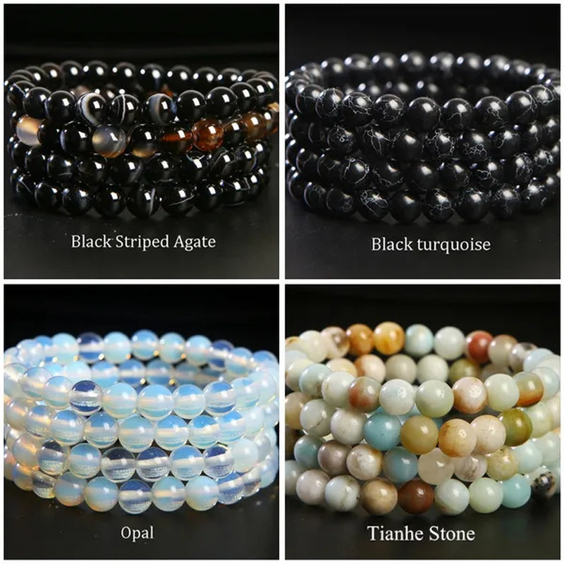 8mm Tiger Eye/Amethyst/Aquamarine/Agate/ Gemstone Bracelet Round Beads Stretch Bracelet Handmade Chakra Healing Stone Jewelry for Women Men Girls