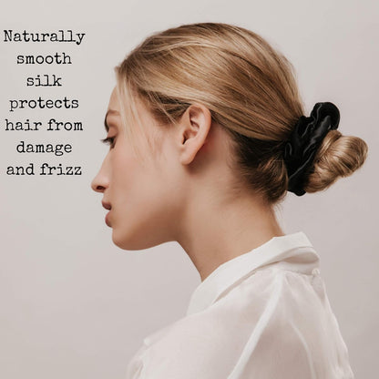Mulberry Silk Scrunchies for Hair (Black Marble)