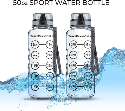50Oz Sport Water Bottle - Best for High Capacity Hydration - Clear Tritan Plastic, BPA Free, Flip Top, Leak Proof Lid, Re-Design Lid, New Strainer, Strong Reusable 50 Oz Clear Sports Water Bottle