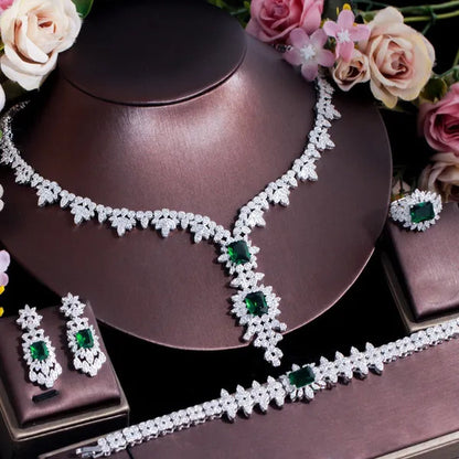 CANDICE High Quality White Gold Plated AAA CZ Women Long Pendant Necklace Earrings Ring Bracelet 4pcs Jewelry Set for Deep V Wedding Party Dress Accessories