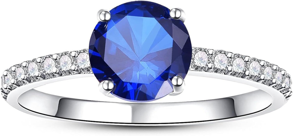 1.25Ct White Gold Plated Engagement Ring for Women, 7Mm round Cut Solitaire Cubic Zirconia Engagement Ring Wedding Ring for Women Promise Ring Band Width 1.8Mm Size 5-9