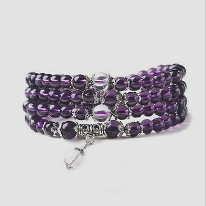 Buddhist Amethyst Bracelet Stones Chakra Dolphin Beaded Prayer Bangle