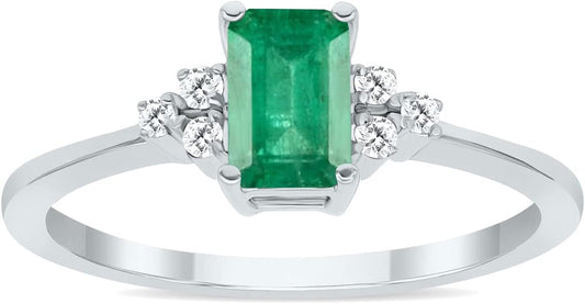 Gemstone and Diamond Ring in 10K White Gold (Available in Emerald, Sapphire, Blue Topaz, Amethyst, and More)