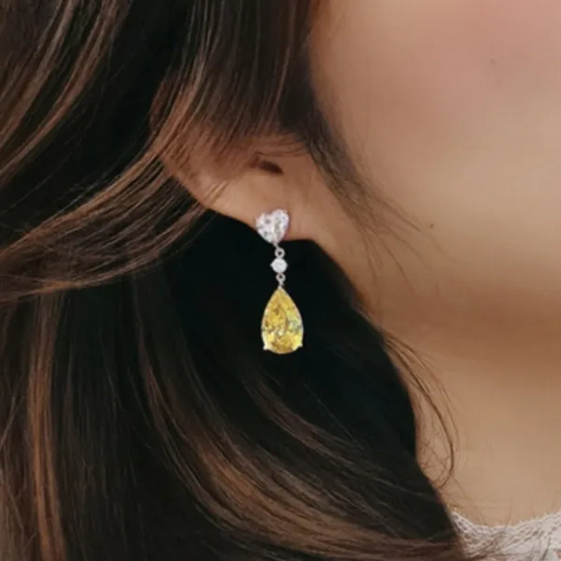 Trendy 14K Yellow Gold Teardrop Cut Citrine Gemstone Pendant Earrings for Women Bridal Wedding Jewelry Gift