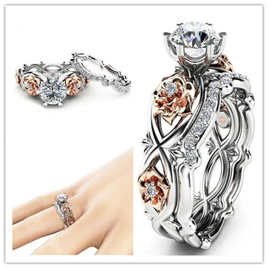 925 Sterling Silver Round CZ Zircon Ring Sets for Women Wedding Engagement Rings Set New Fashion Jewelry Size 5-12